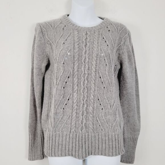 J. Crew Factory Cable Knit Lambswool blend Pullover Sweater Crew Neck Size S - Picture 2 of 6